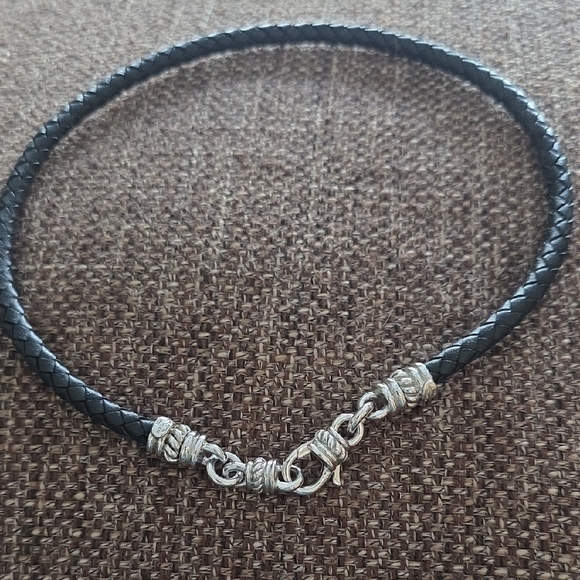 Judith Ripka Sterling Silver Duel Clasp Black Braided Necklace - Picture 5 of 6